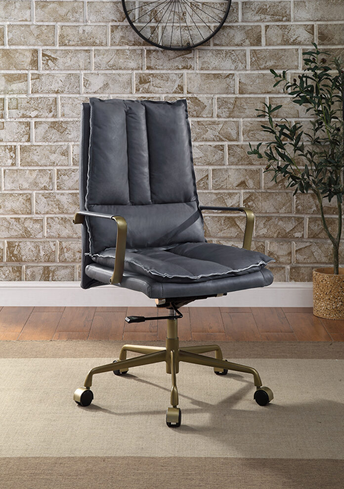 Gray top grain leather padded seat & back office chair by Acme