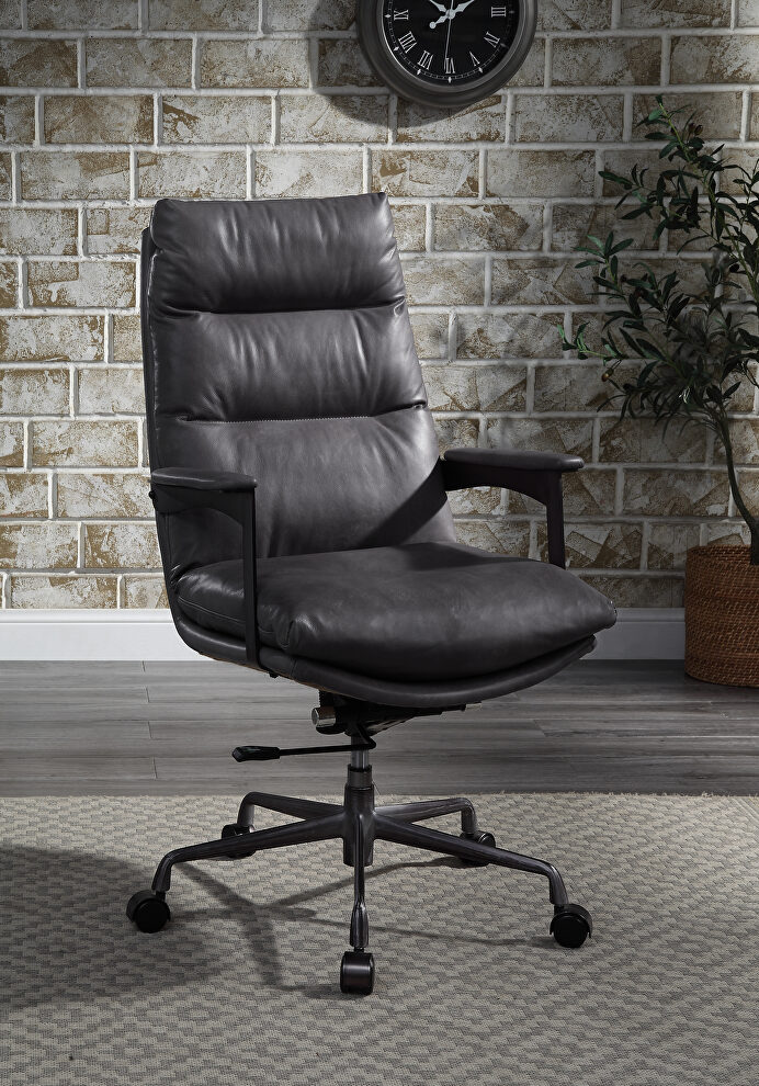 Gray top grain leather padded seat & back executive office chair by Acme
