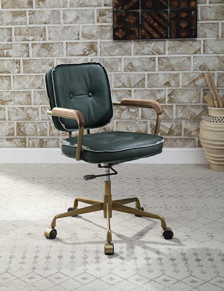 Emerald green top grain leather padded seat & back swivel office chair by Acme