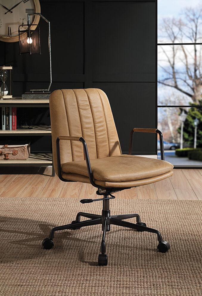 Rum top grain leather upholstered seat and back swivel office chair by Acme