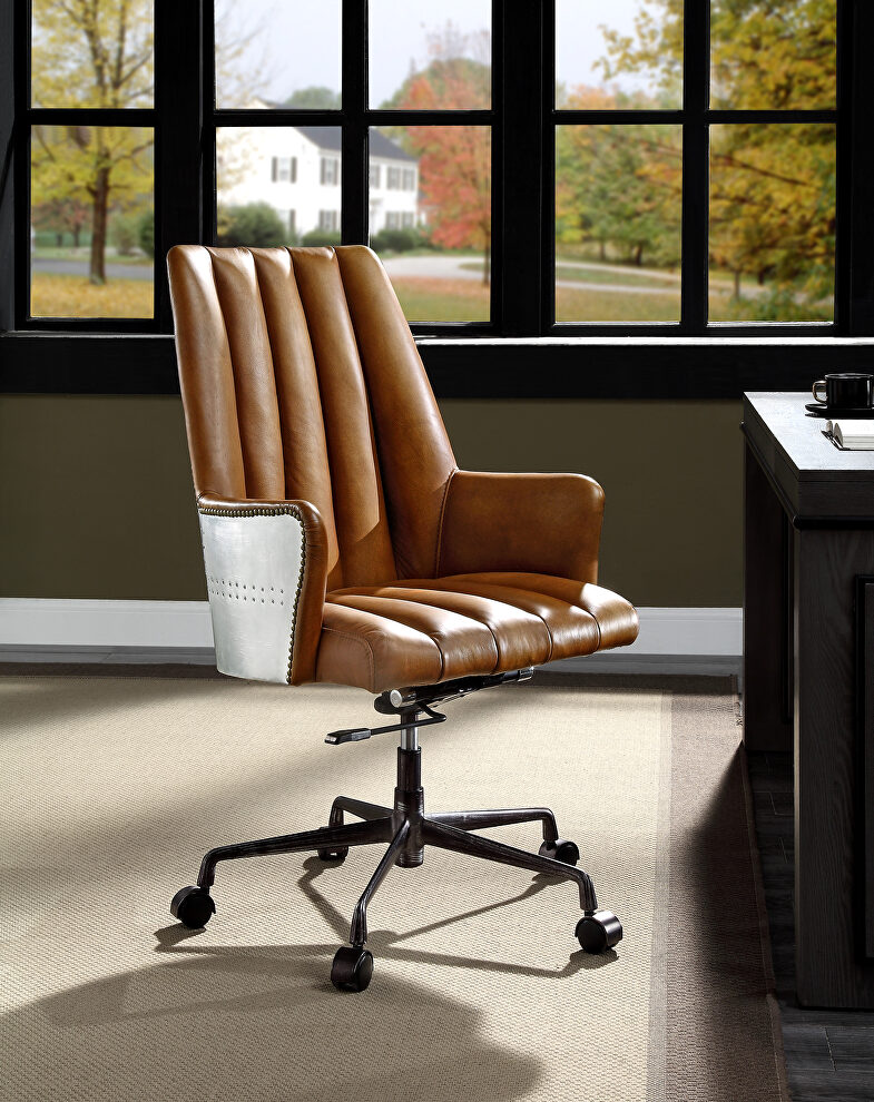 Sahara leather & aluminum base swivel office chair by Acme