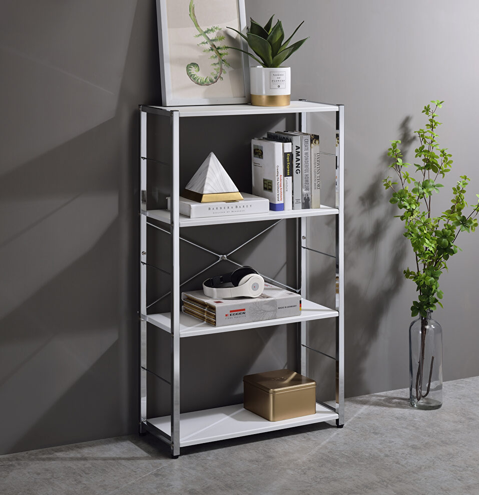 White top & chrome finish base rectangular bookshelf by Acme