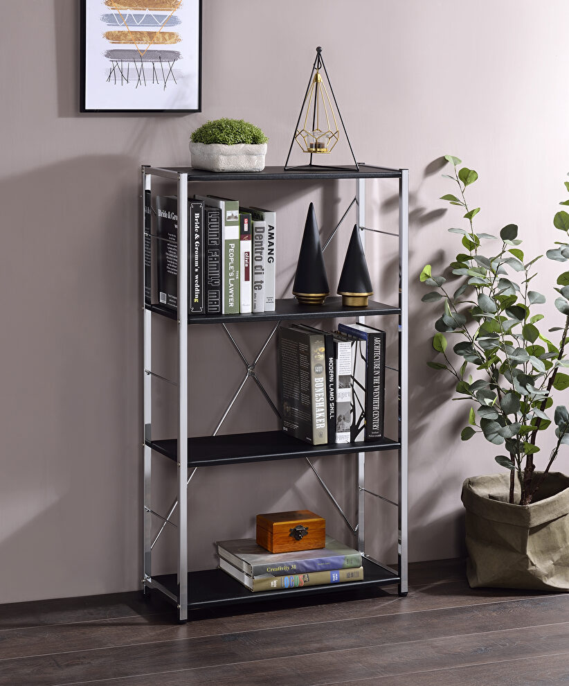 Black & chrome finish metal frame rectangular bookshelf by Acme