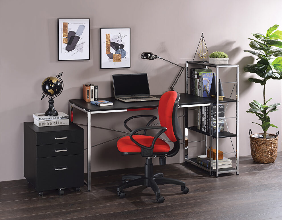 Black top & chrome finish base modern design desk by Acme