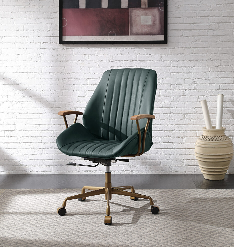Dark green top grain leather executive pneumatic lift office chair by Acme