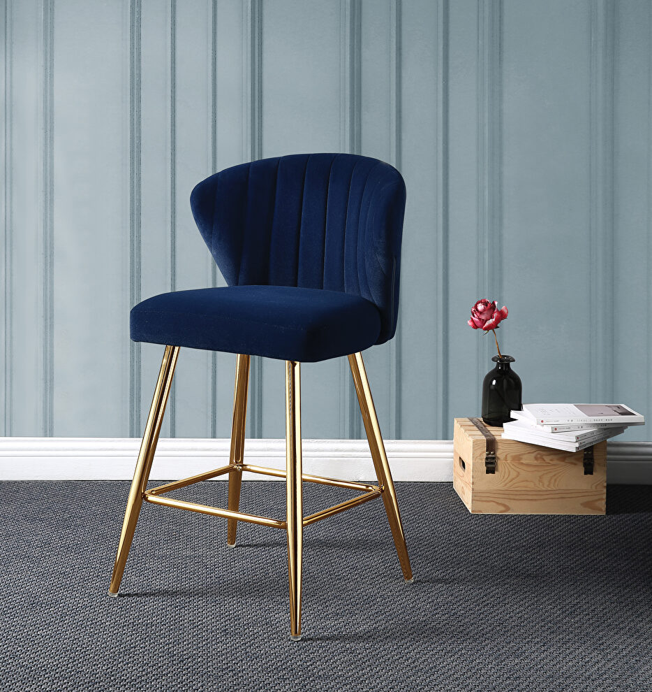 Blue velvet uhpolstery and gold finish metal legs counter height chair by Acme
