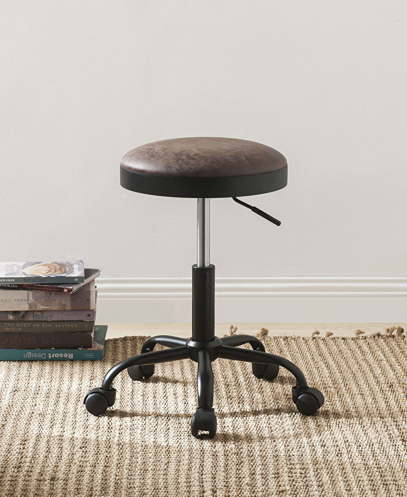 Vintage mocha pu & black adjustable stool with swivel by Acme