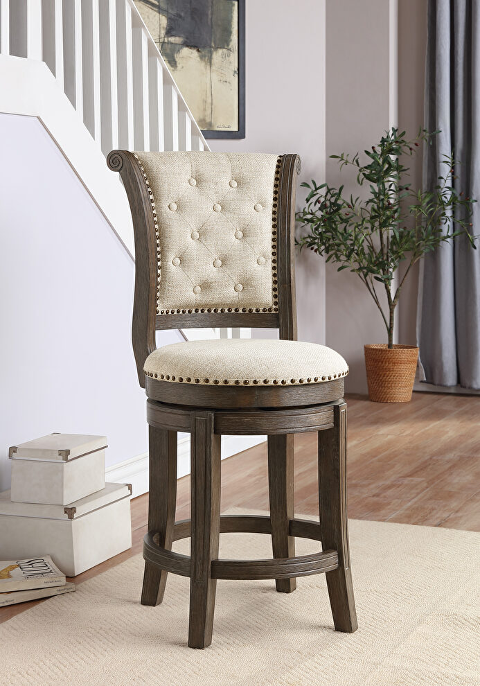 Beige fabric & walnut finish counter height chair by Acme