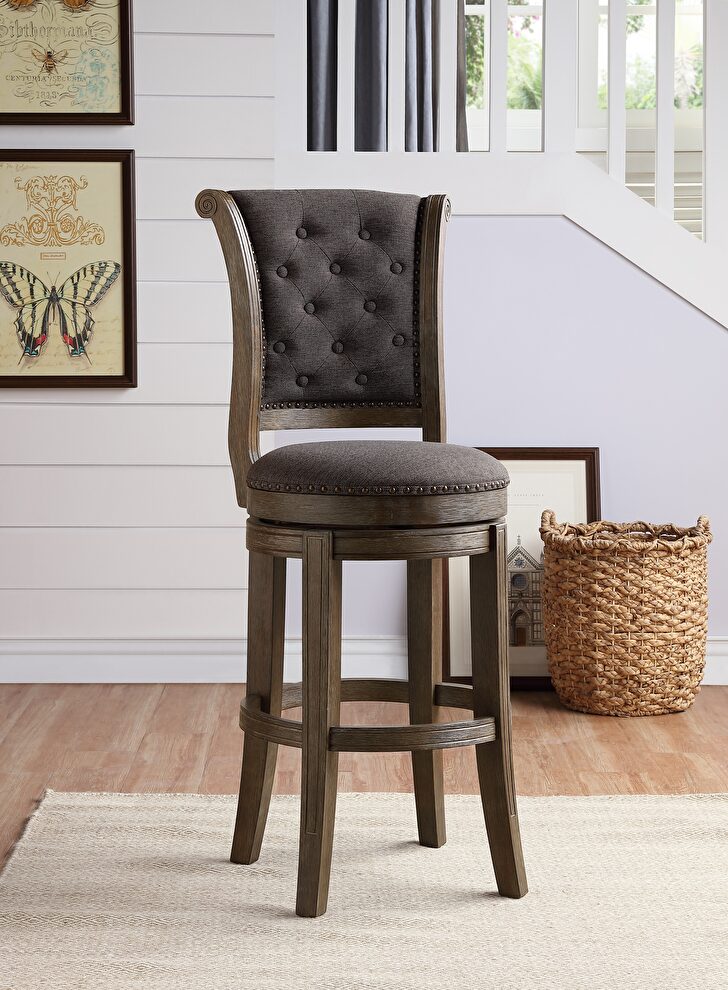 Charcoal fabric & walnut finish bar chair by Acme