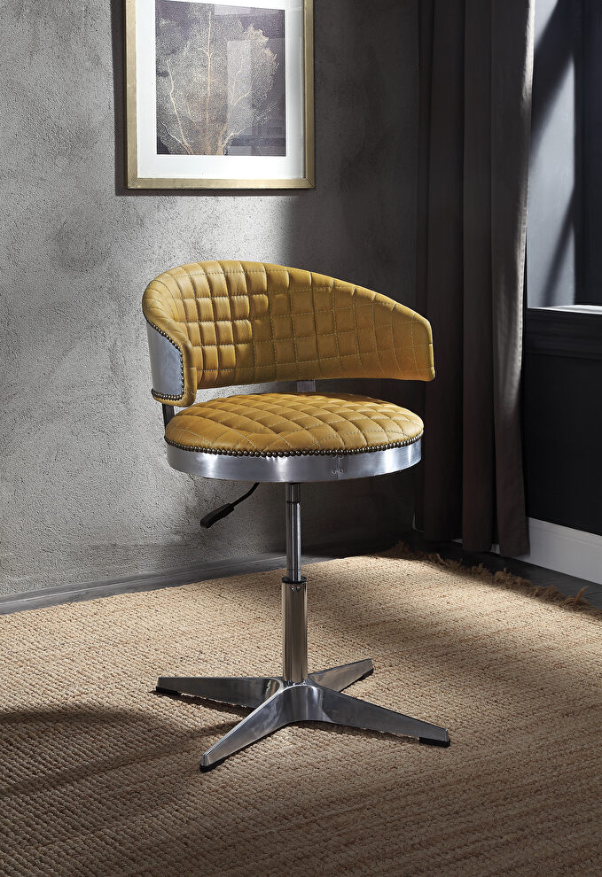 Turmeric top grain leather & chrome adjustable chair with swivel by Acme