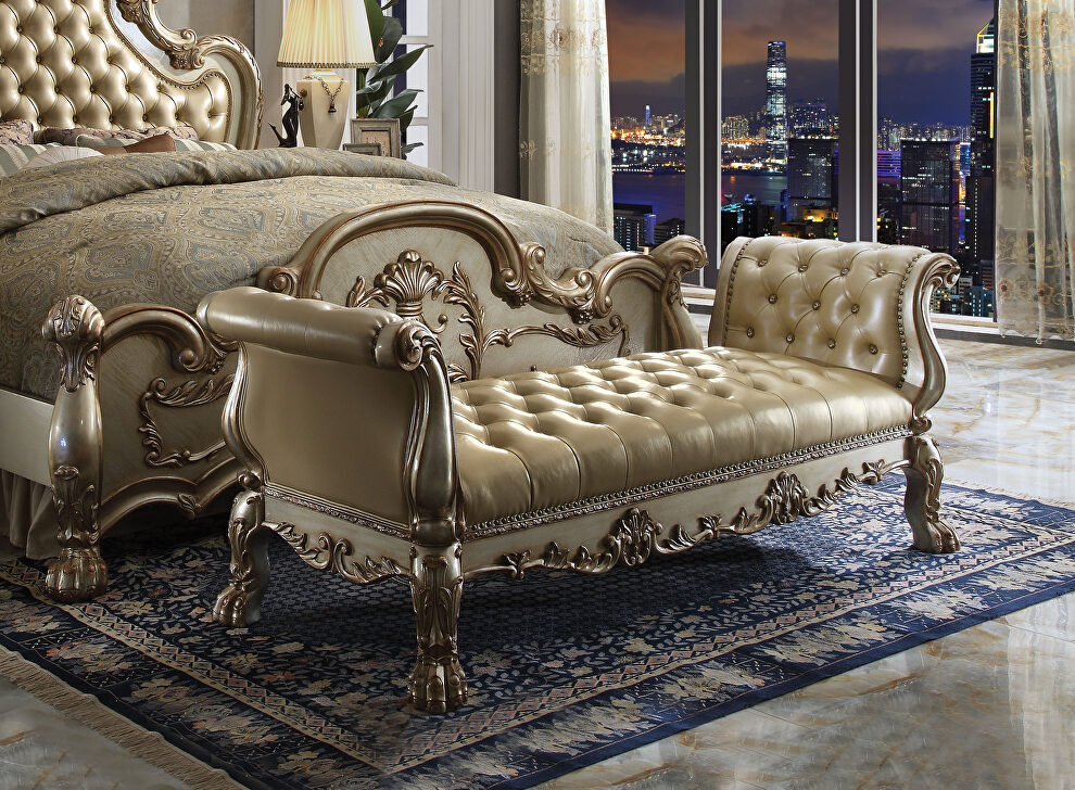 Bone pu & gold patina bench in royal style by Acme