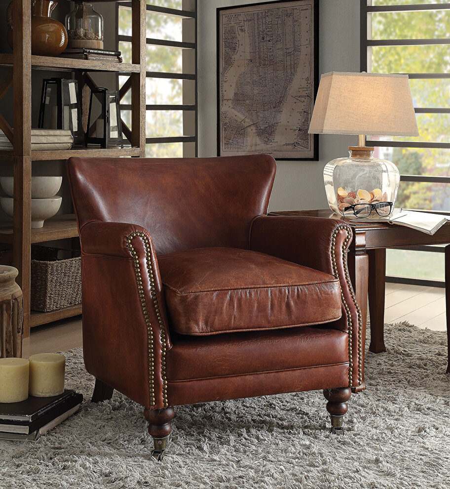 Vintage dark brown top grain leather accent chair by Acme