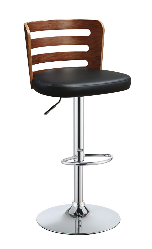 Walnut adjustable stool with black leather seat by Acme