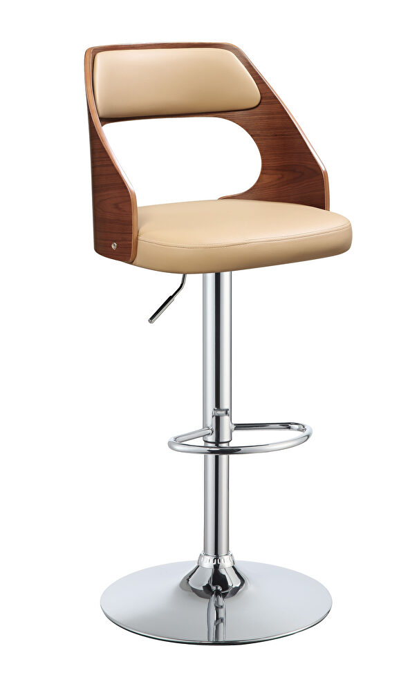 Beige pu & walnut finish adjustable stool with swivel by Acme
