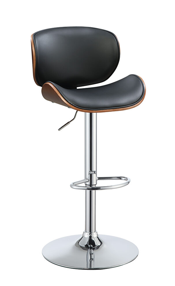 Black pu & walnut adjustable stool with swivel by Acme