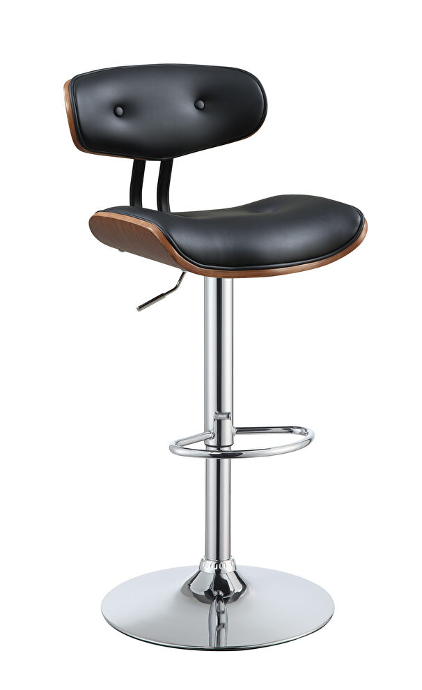 Pu black leather & walnut adjustable stool with swivel by Acme