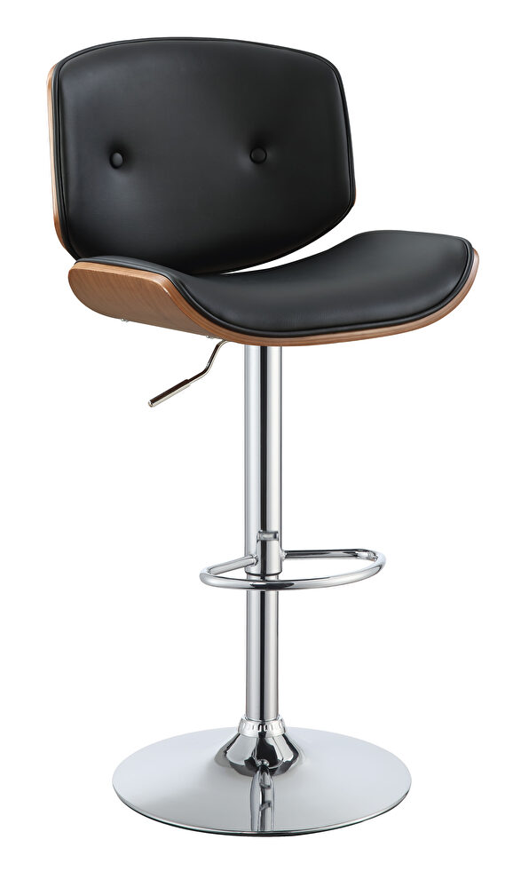 Black pu leather& walnut adjustable stool with swivel by Acme