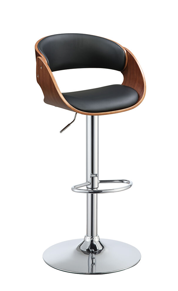 Black pu & walnut adjustable stool w/swivel (1pc), black pu & walnut, 25 by Acme