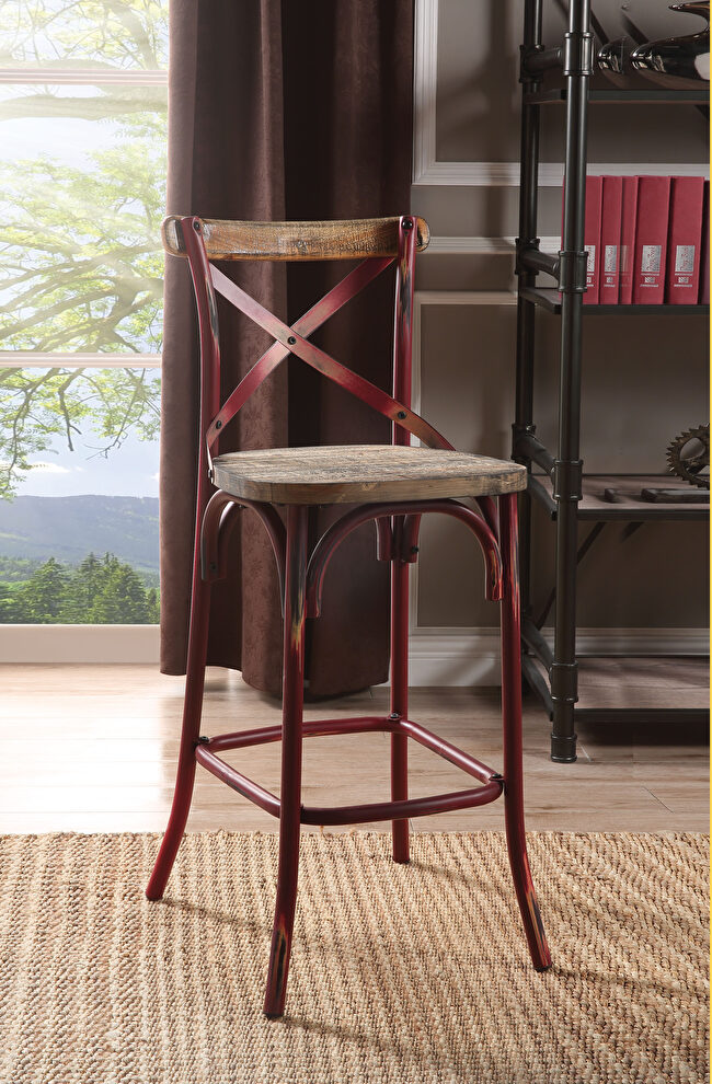 Antique red & antique oak bar chair by Acme