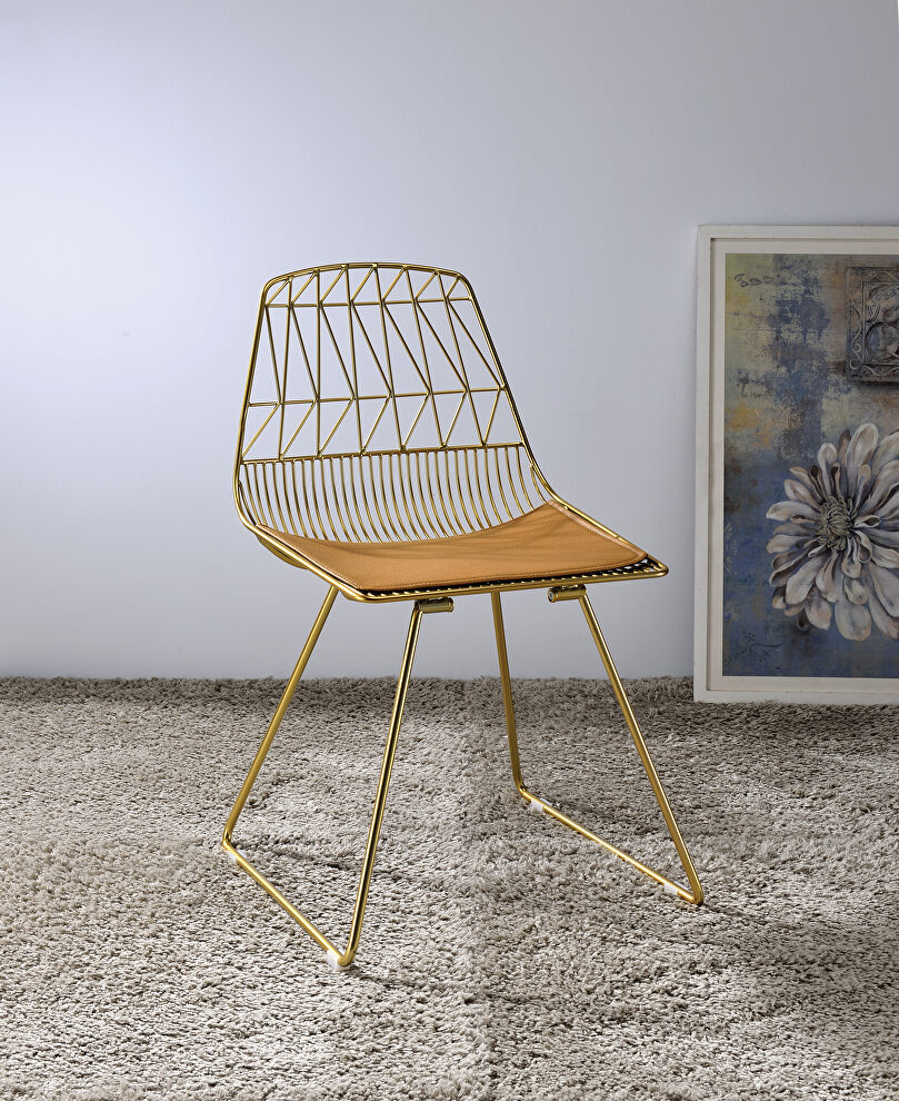 Whiskey faux leather and gold finish base dining chair by Acme