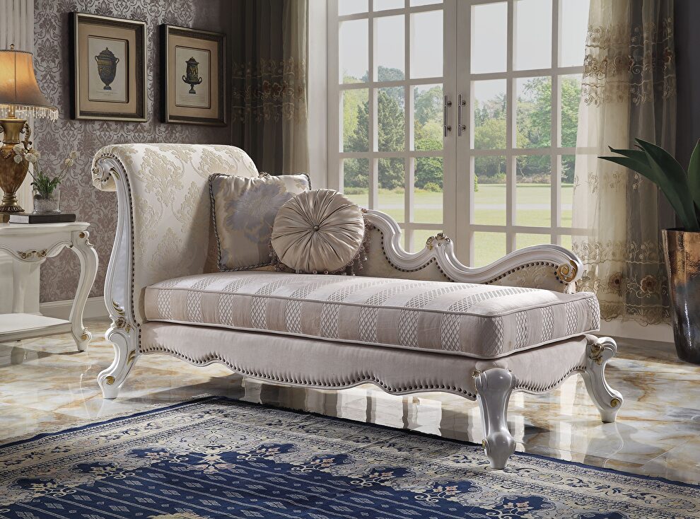 Antique pearl & fabric chaise with pillows by Acme