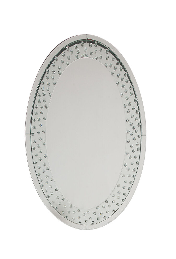 Crystals wall accent mirror in oval shape by Acme