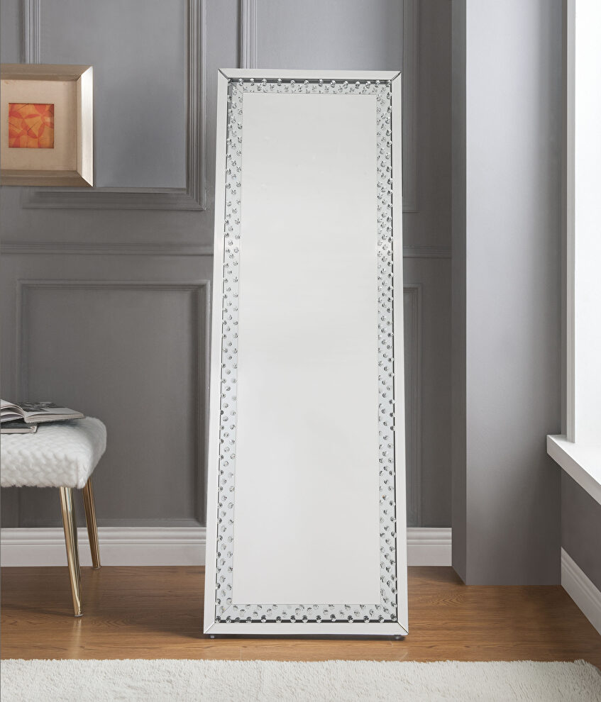 Mirrored & faux crystals floor accent mirror by Acme