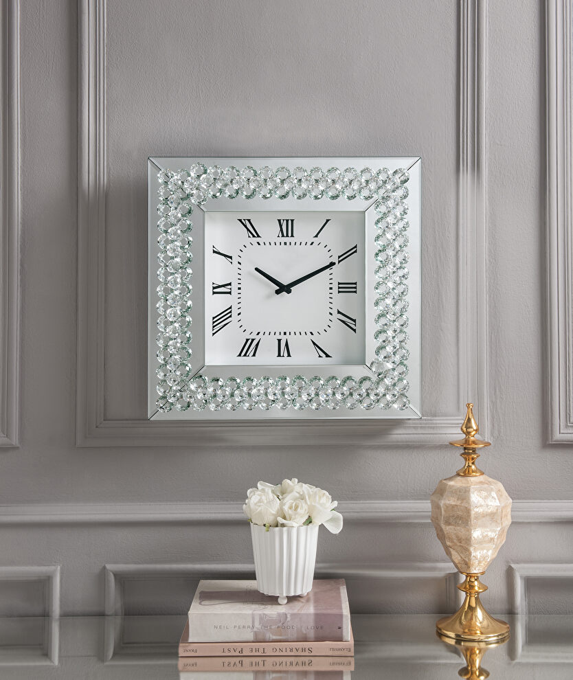 Faux rhinestones and beveled mirrored finish wall clock by Acme