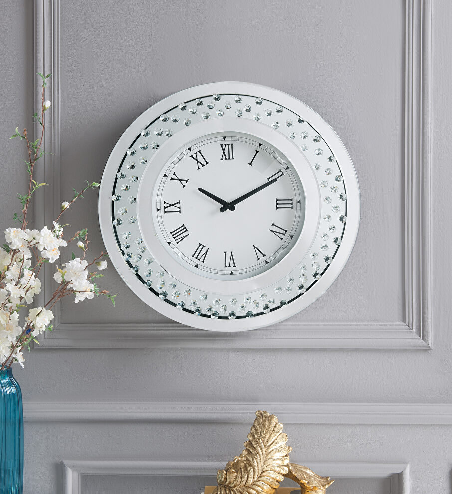 Mirrored & faux crystals quartz mechanism wall clock by Acme