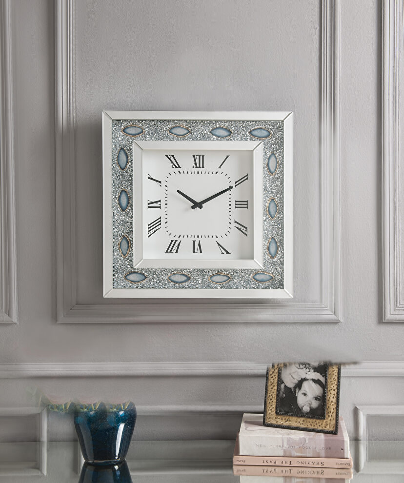 Mirrored & faux agate wall clock by Acme