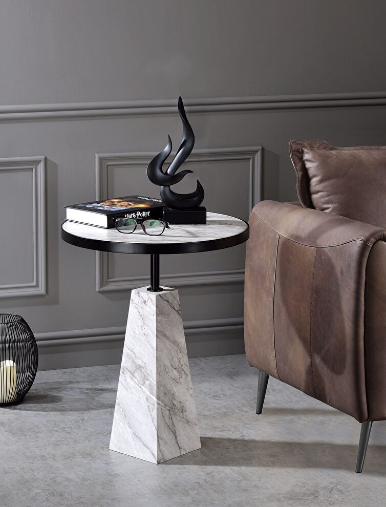 Faux marble & black finish side table by Acme