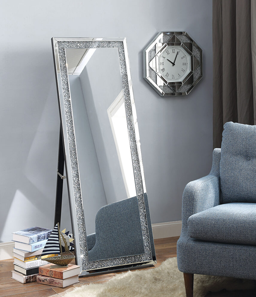 Mirrored & faux diamonds accent mirror by Acme
