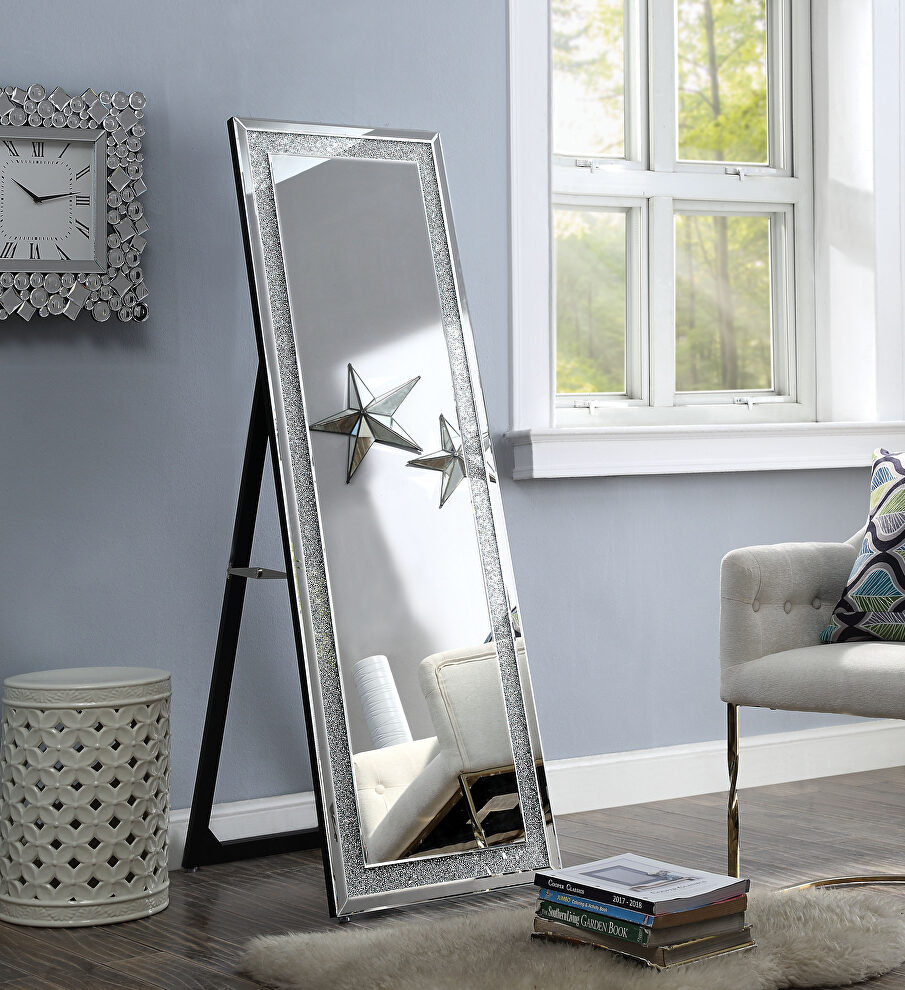 Mirrored frame & faux stones standing accent mirror by Acme