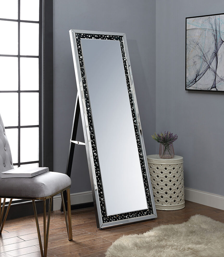 Mirrored & faux gemstones accent mirror by Acme