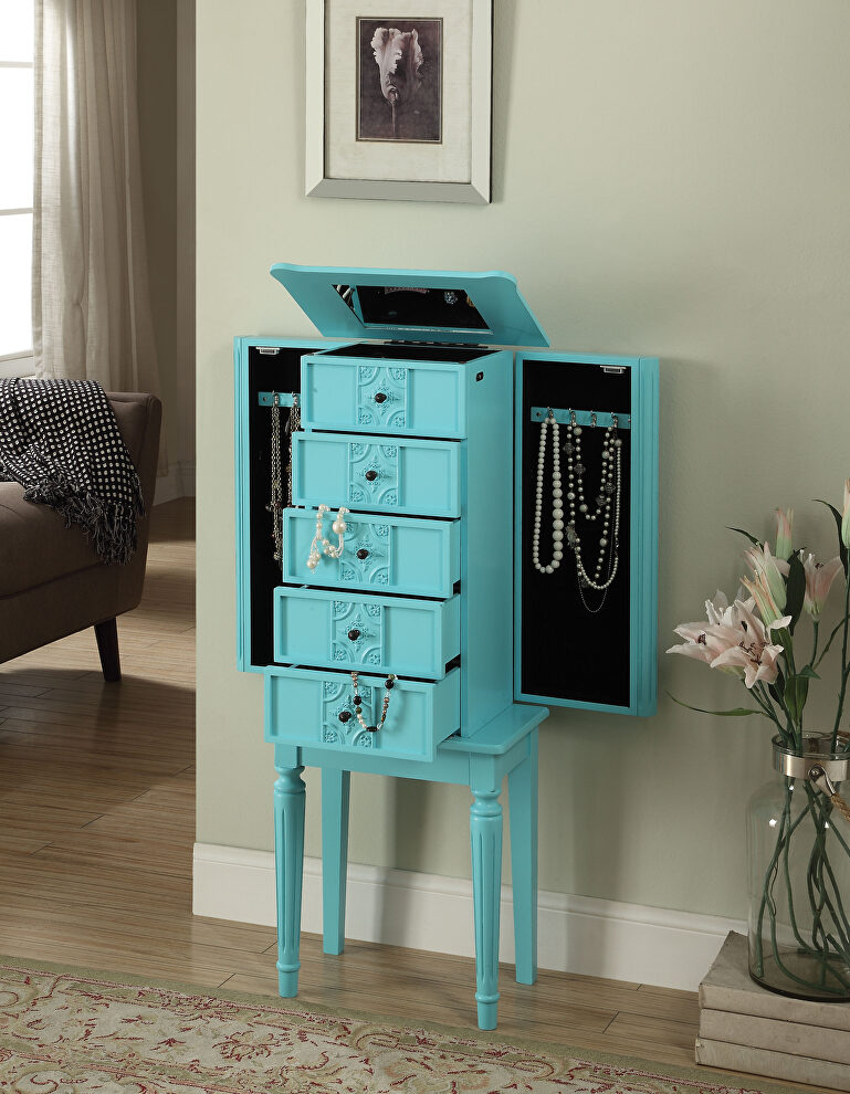 Light blue finish jewelry armoire by Acme
