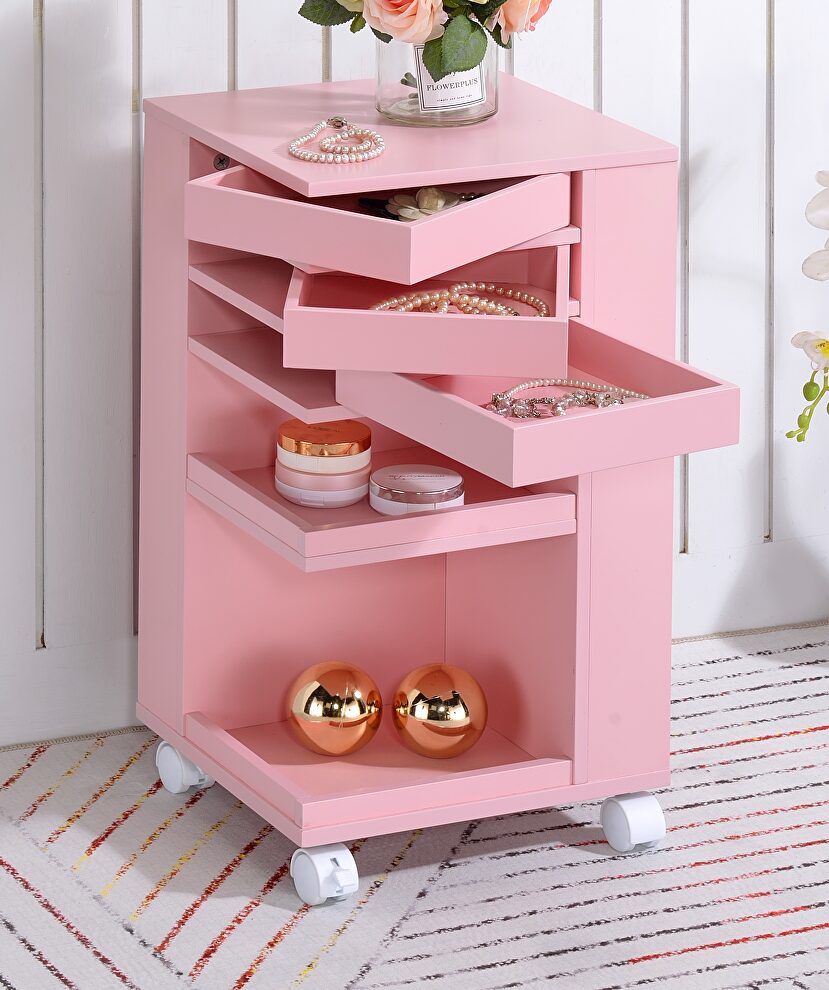 Pink finish cabinet with storage by Acme