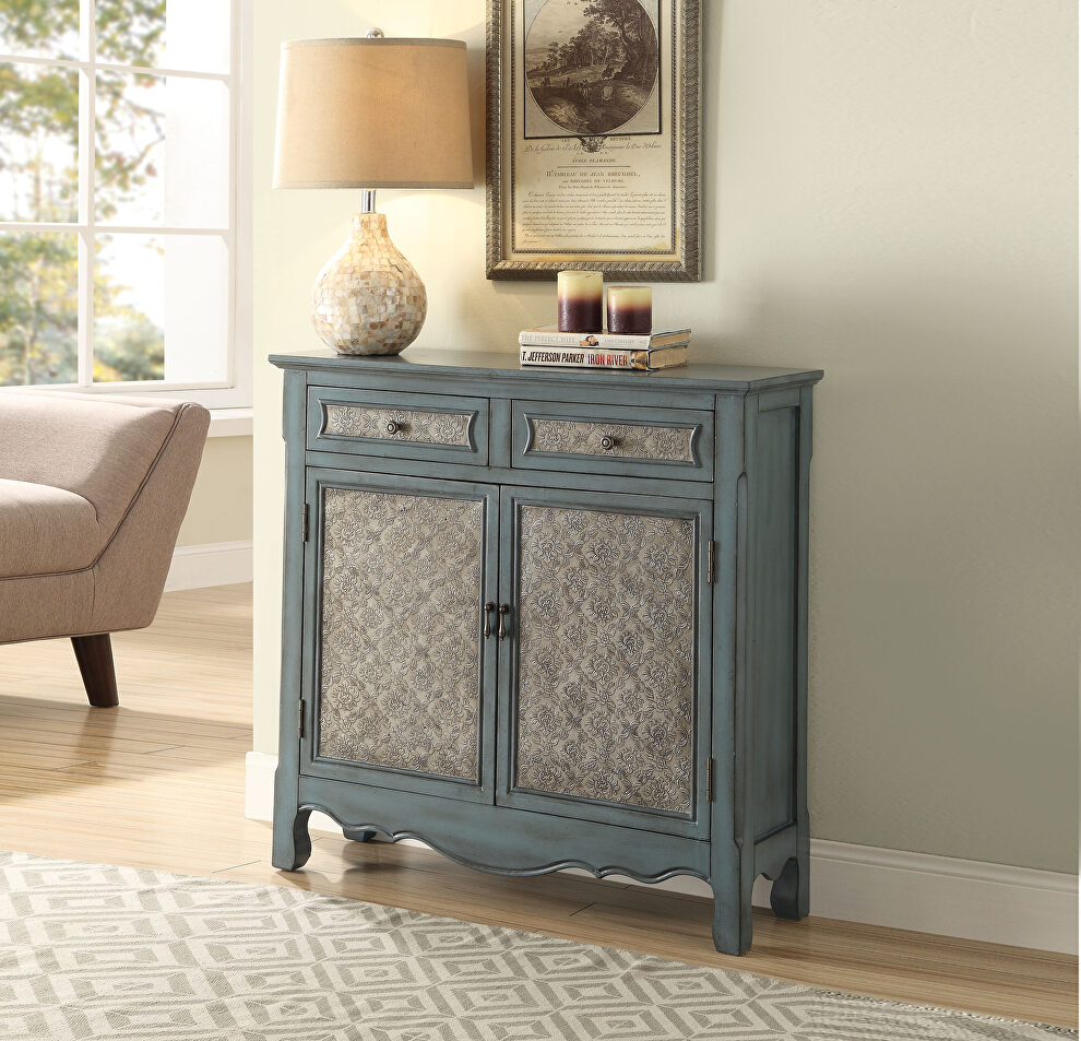 Antique blue finish console table in simple design by Acme