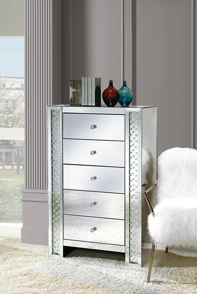 Mirrored panels & faux crystals chest by Acme