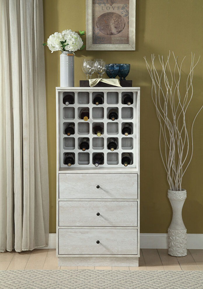 Antique white finish wine cabinet by Acme