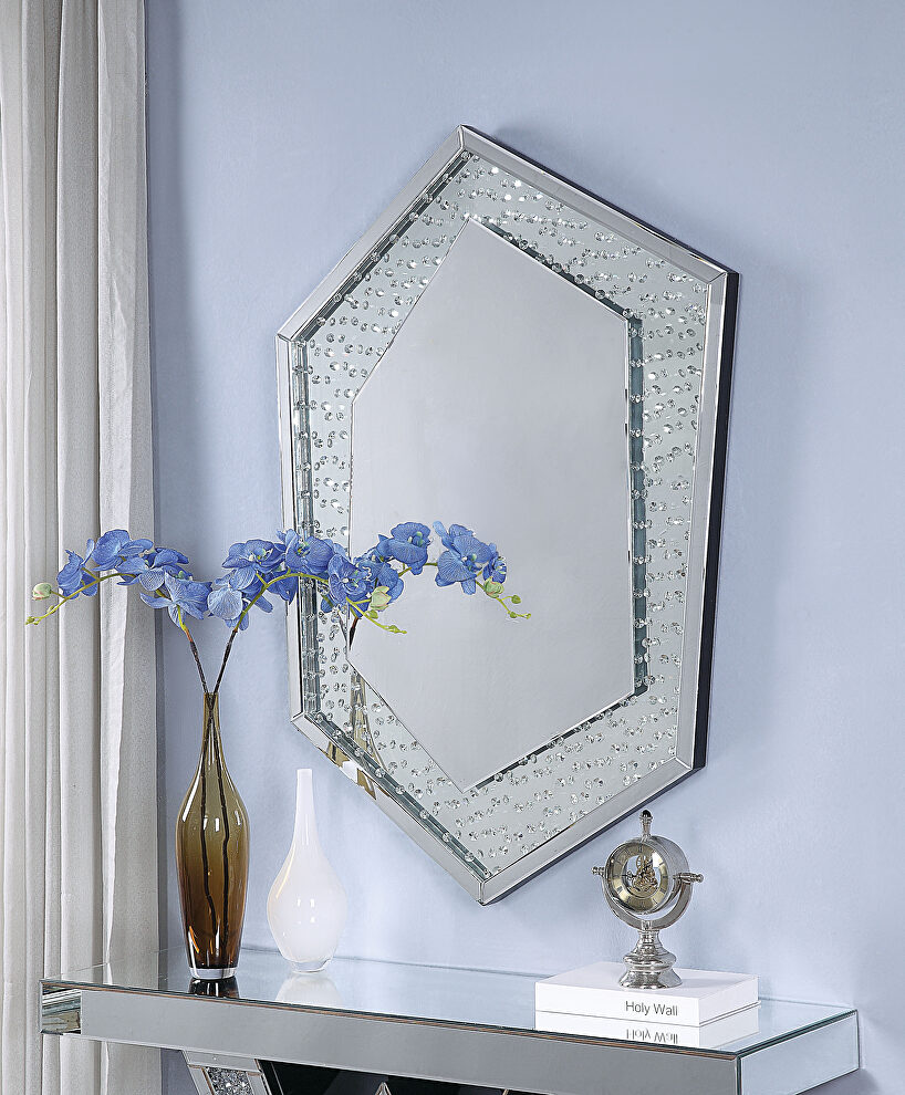 Hexagon glam style wall accent mirror by Acme