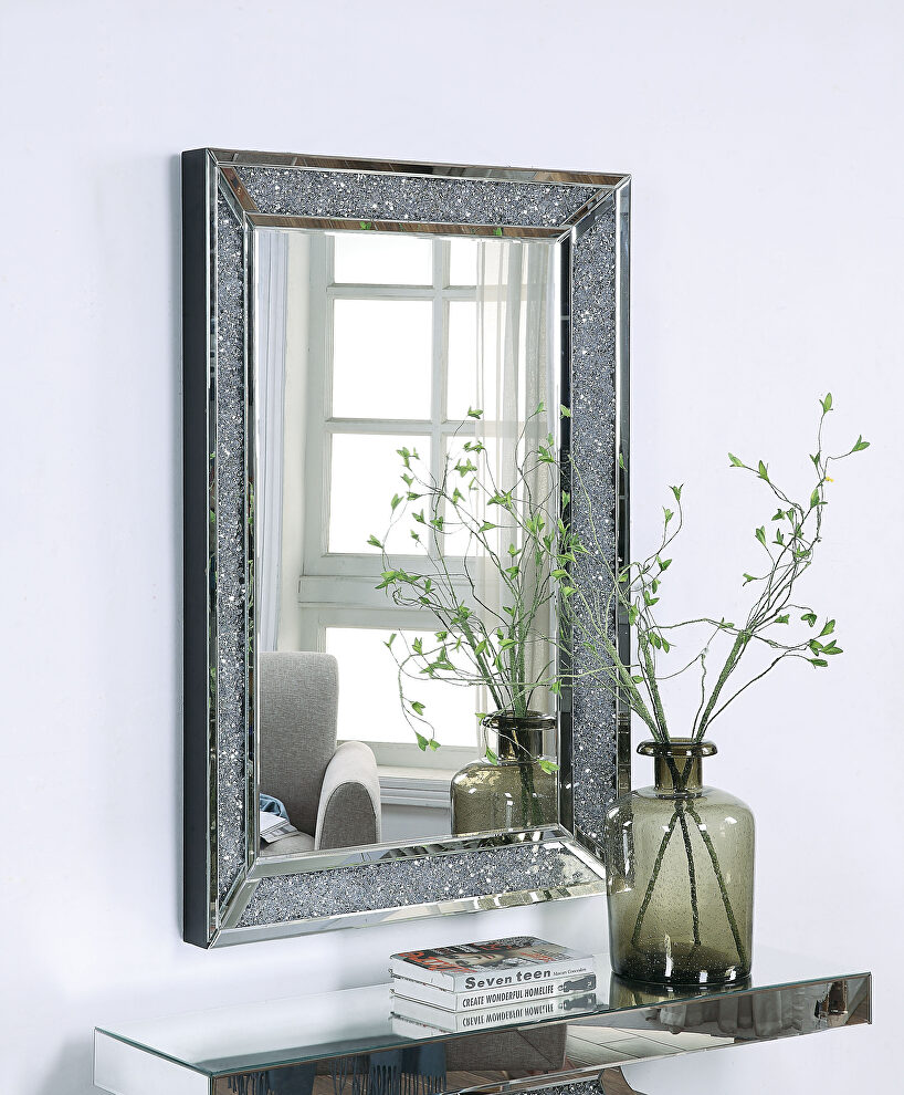 Faux diamonds wall mirror in simple rectangular form by Acme