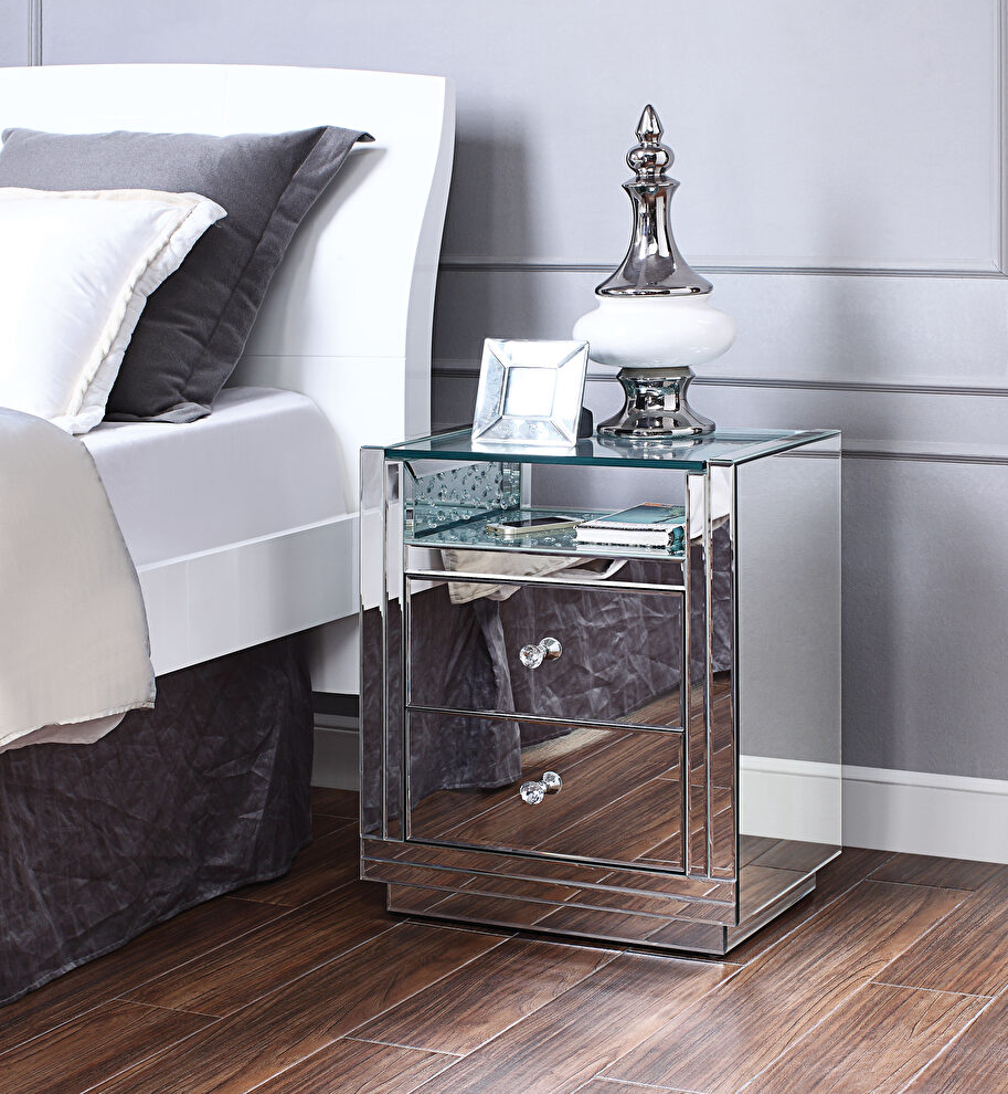 Clear glass mirrored panels accent table by Acme