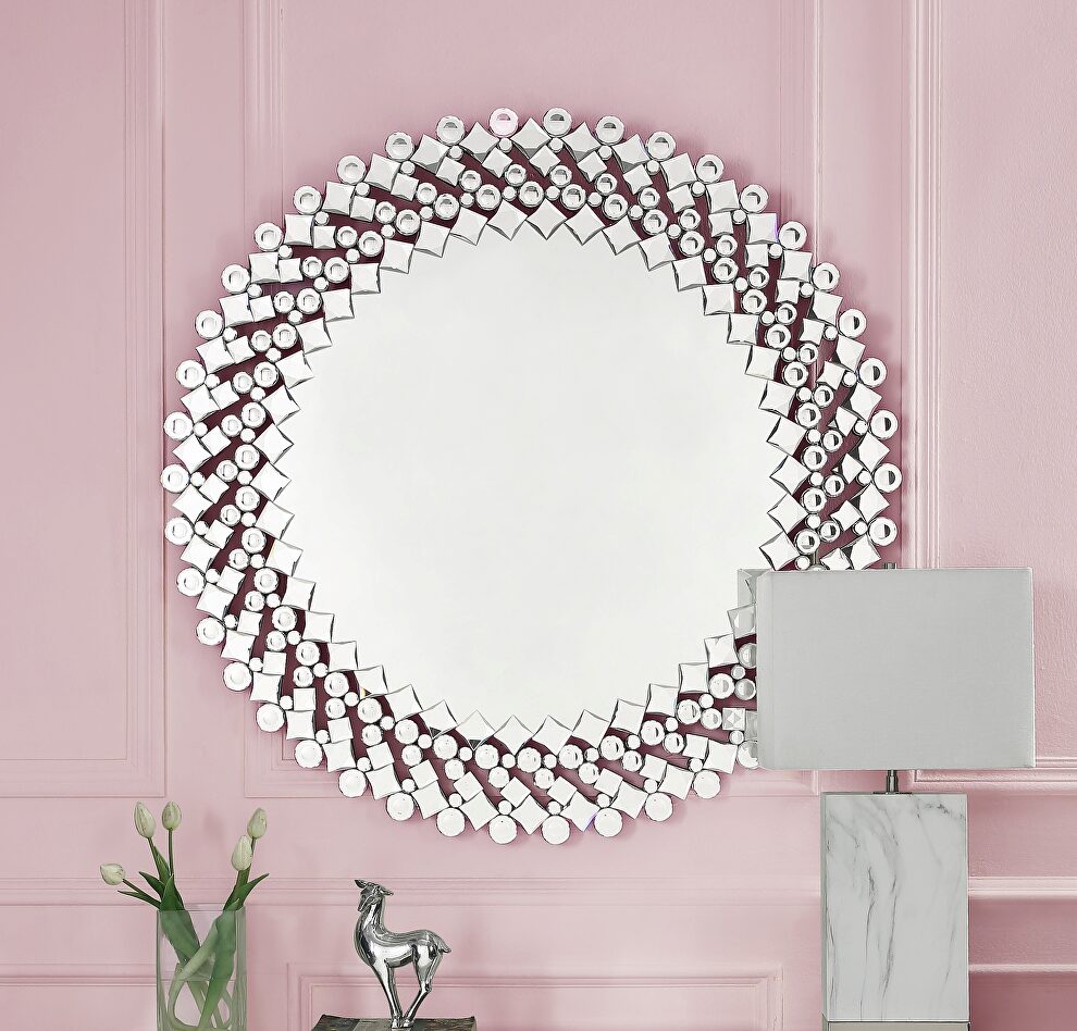 Mirrored & faux gems wall mirror by Acme