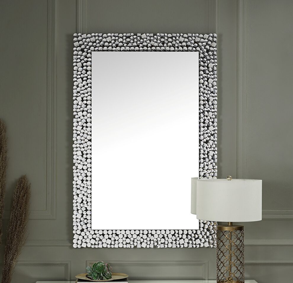 Mirrored faux gems wall mirror by Acme