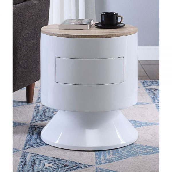 White high gloss & natural finish accent table by Acme