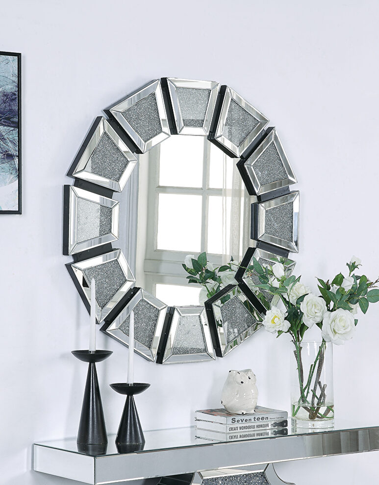 Mirrored & faux stones wall mirror by Acme