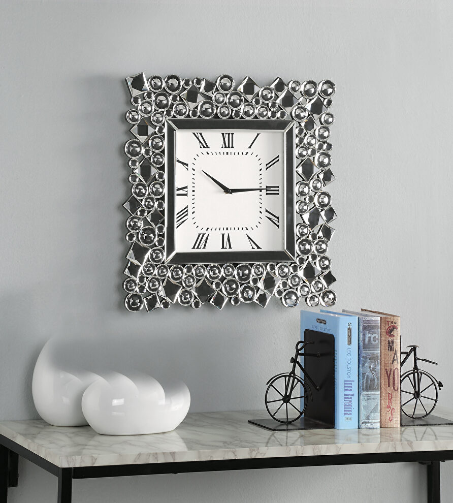 Mirrored & faux gems wall clock by Acme