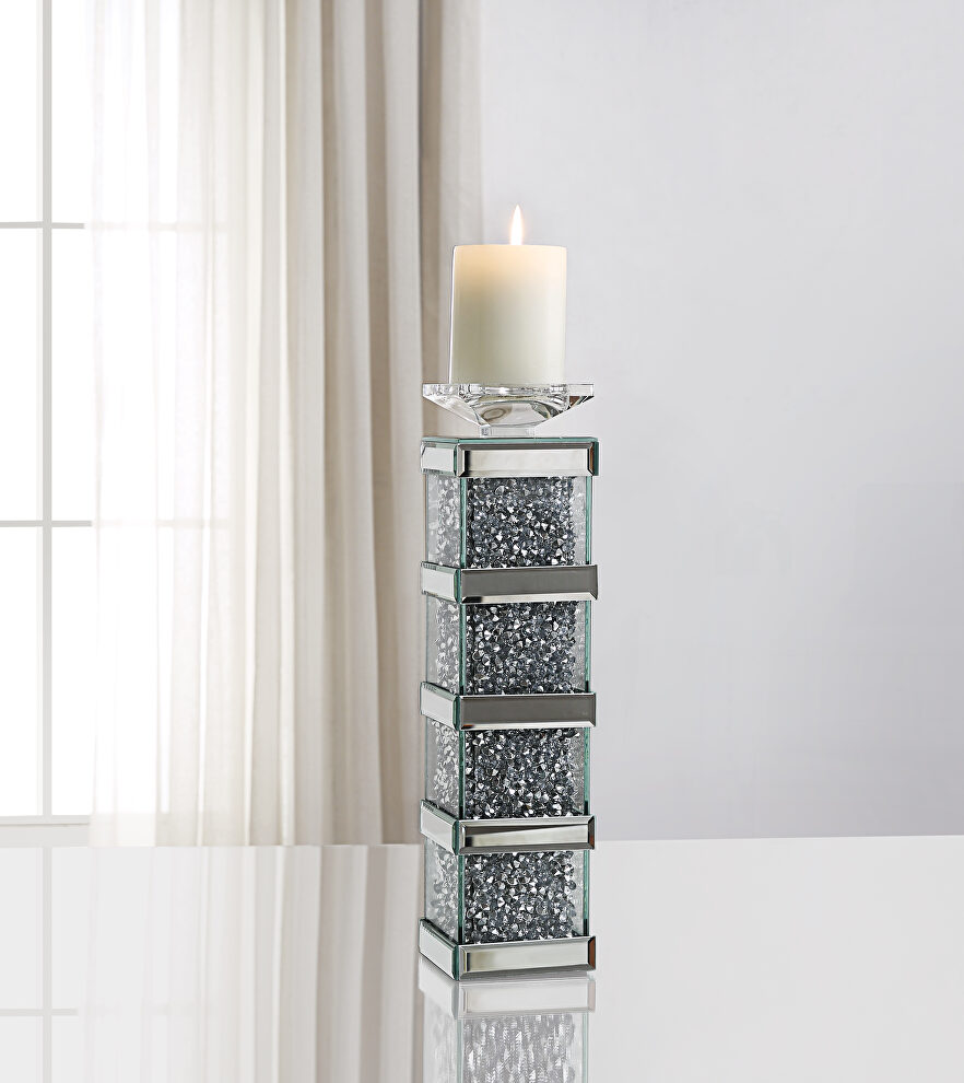 Beveled mirrored finish w/ faux diamonds inlay accent candleholder/ set of 2 by Acme