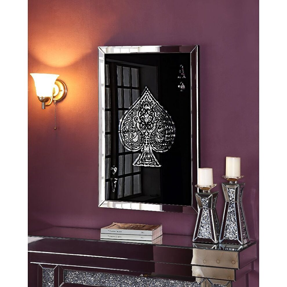 Beveled mirrored finish and faux glam inlays accent wall decor by Acme