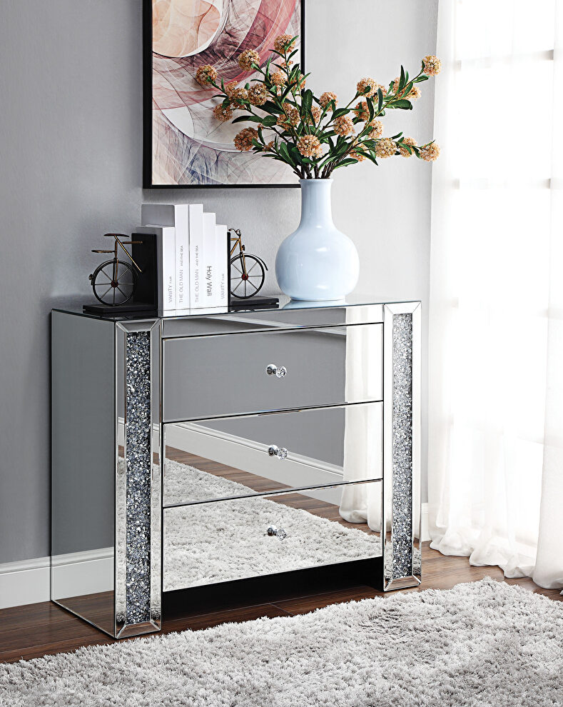 3 drawer mirrored panel side table by Acme